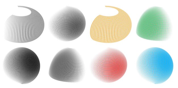 Conjunto de símbolos de elementos de diseño Patrón de círculo de punto de marco de semitono editable sobre fondo blanco Marco de ilustración vectorial eps 10 con puntos negros aleatorios Icono de borde redondo usando texto de puntos de círculo de semitono