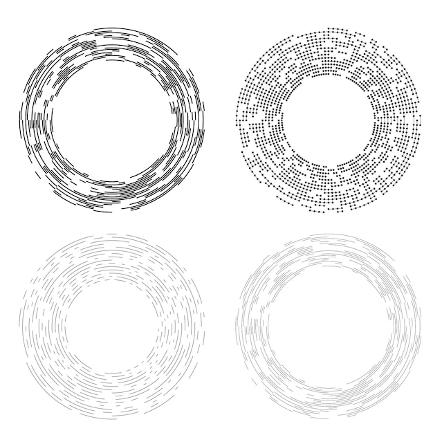 Conjunto de símbolos de elementos de diseño Patrón de círculo de punto de marco de semitono editable sobre fondo blanco Marco de ilustración vectorial eps 10 con puntos negros aleatorios Icono de borde redondo usando texto de puntos de círculo de semitono