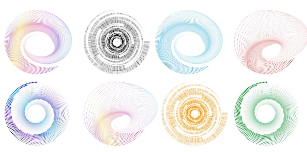 Conjunto de símbolos de elementos de diseño Patrón de círculo de punto de marco de semitono editable sobre fondo blanco Marco de ilustración vectorial eps 10 con puntos negros aleatorios Icono de borde redondo usando texto de puntos de círculo de semitono