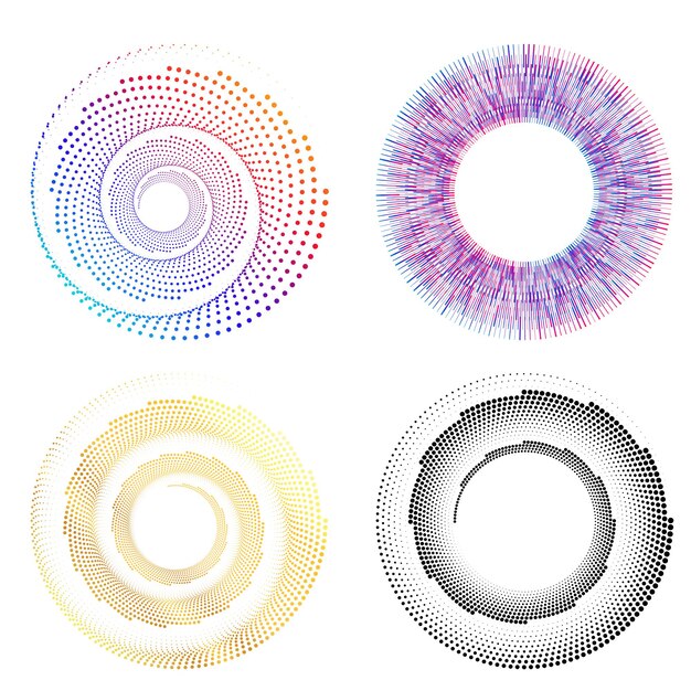 Conjunto de símbolos de elementos de diseño Patrón de círculo de punto de marco de semitono editable sobre fondo blanco Marco de ilustración vectorial eps 10 con puntos negros aleatorios Icono de borde redondo usando texto de puntos de círculo de semitono