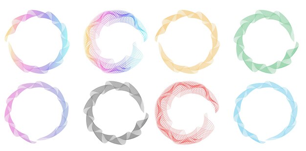 Conjunto de símbolos de elementos de diseño Patrón de círculo de punto de marco de semitono editable sobre fondo blanco Marco de ilustración vectorial eps 10 con puntos negros aleatorios Icono de borde redondo usando texto de puntos de círculo de semitono