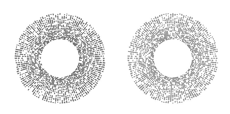 Vector conjunto de símbolos de elementos de diseño patrón de círculo de punto de marco de semitono editable sobre fondo blanco marco de ilustración vectorial eps 10 con puntos negros aleatorios icono de borde redondo usando texto de puntos de círculo de semitono