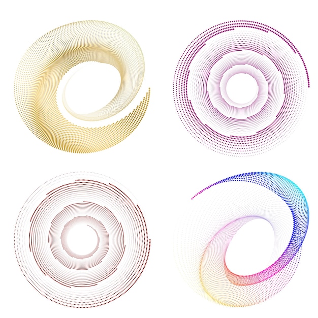 Conjunto de símbolos de elementos de diseño Patrón de círculo de punto de marco de semitono editable sobre fondo blanco Marco de ilustración vectorial eps 10 con puntos negros aleatorios Icono de borde redondo usando texto de puntos de círculo de semitono