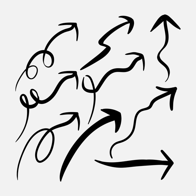 conjunto de símbolos flecha icono busoness dibujo cursor forma elemento doodle movimiento grunge