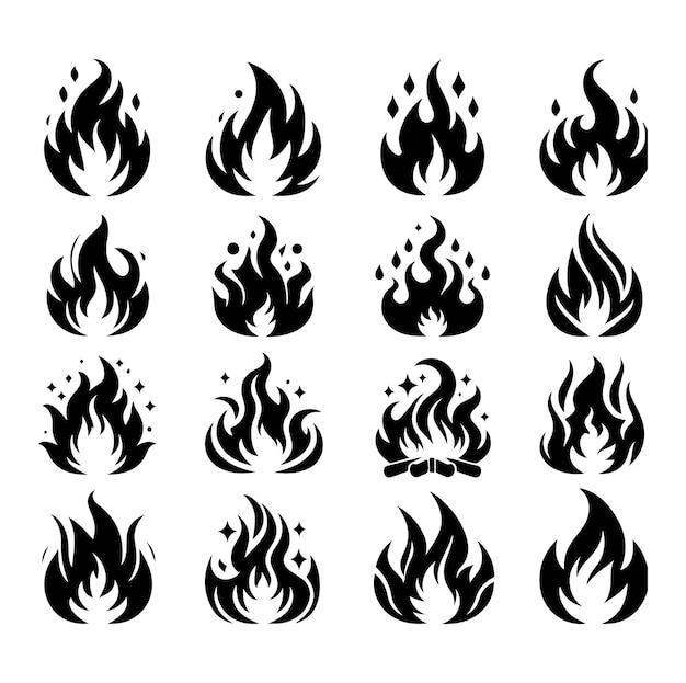 Un conjunto de símbolos de fuego con las palabras llamas de fuego en él