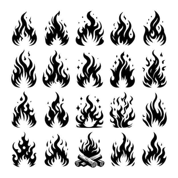 Un conjunto de símbolos de fuego con las palabras llamas de fuego en él