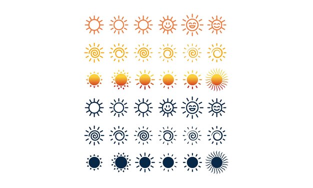 Vector conjunto de símbolos de íconos del sol