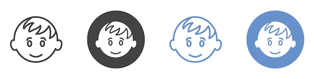 Conjunto de símbolos de línea plana para el icono de la cara del niño