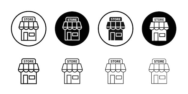 Conjunto de símbolos de línea plana del icono de la tienda