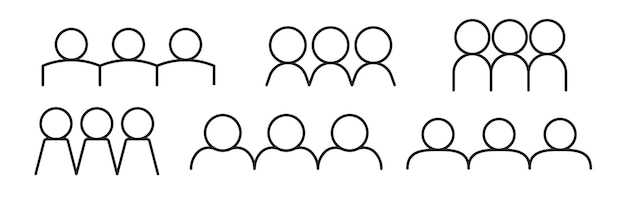 Conjunto de símbolos lineales de personas Colección de signos vectoriales de equipos y grupos de negocios