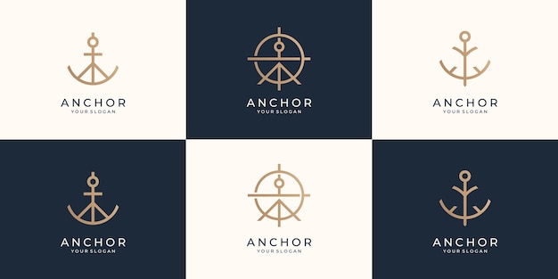 Conjunto de símbolos de logotipo de ancla minimalista anclas barco marino retro logotipos plantilla vector premium