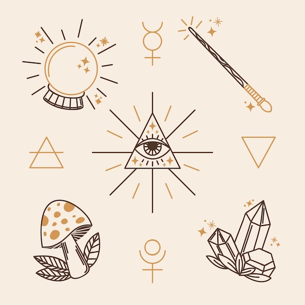 Vector conjunto de símbolos mágicos dibujados a mano
