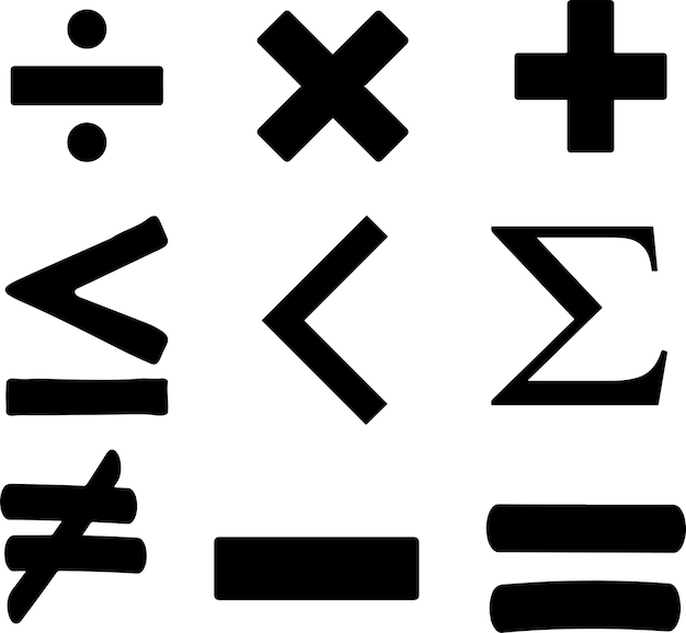 Conjunto de símbolos matemáticos negros de fondo para la educación y los negocios