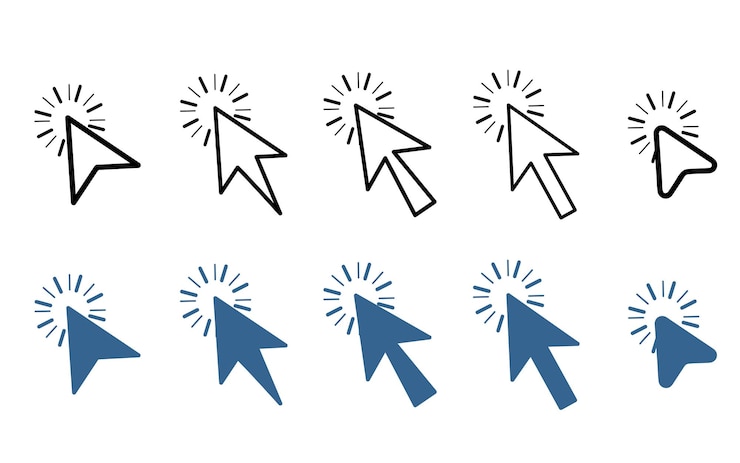 Vector conjunto de símbolos del puntero de la mano en el estilo plano de moda el ratón de la computadora hace clic en el cursor haga clic en la colección del cursor hice clic en el dedo el icono del punedor de la mano el cursor