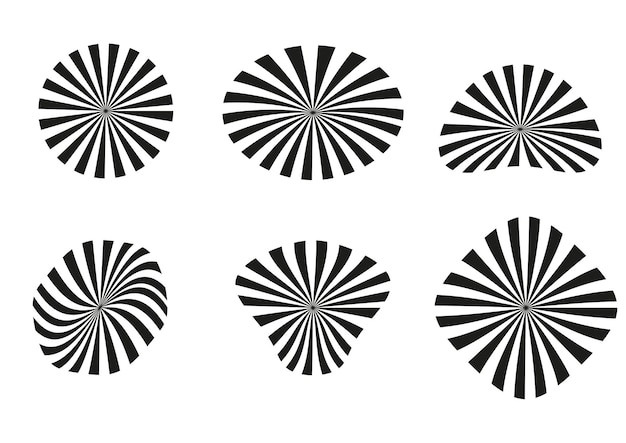 Conjunto de símbolos de rayos solares estallantes en la colección de diseño radial minimalista negro