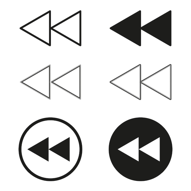 Vector conjunto de símbolos de rebobinado en blanco y negro colección de iconos de control de medios diseño de botones de reproducción