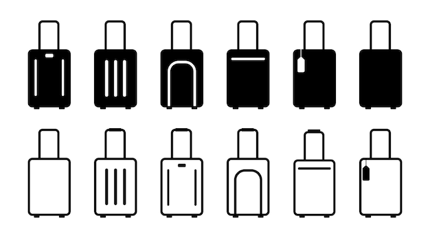 El conjunto de símbolos vectoriales de la maleta y el equipaje Elements gráficos de viaje en fondo transparente