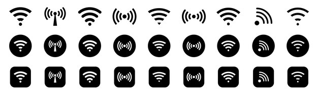 conjunto de símbolos wifi signos de red icono wifi signo para acceso remoto a Internet icono inalámbrico y wifi ilustración vectorial