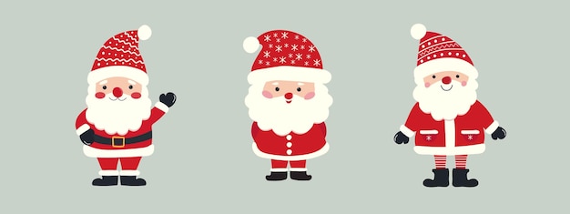 Conjunto de simpáticos y divertidos personajes de Papá Noel en diferentes posturas y emociones