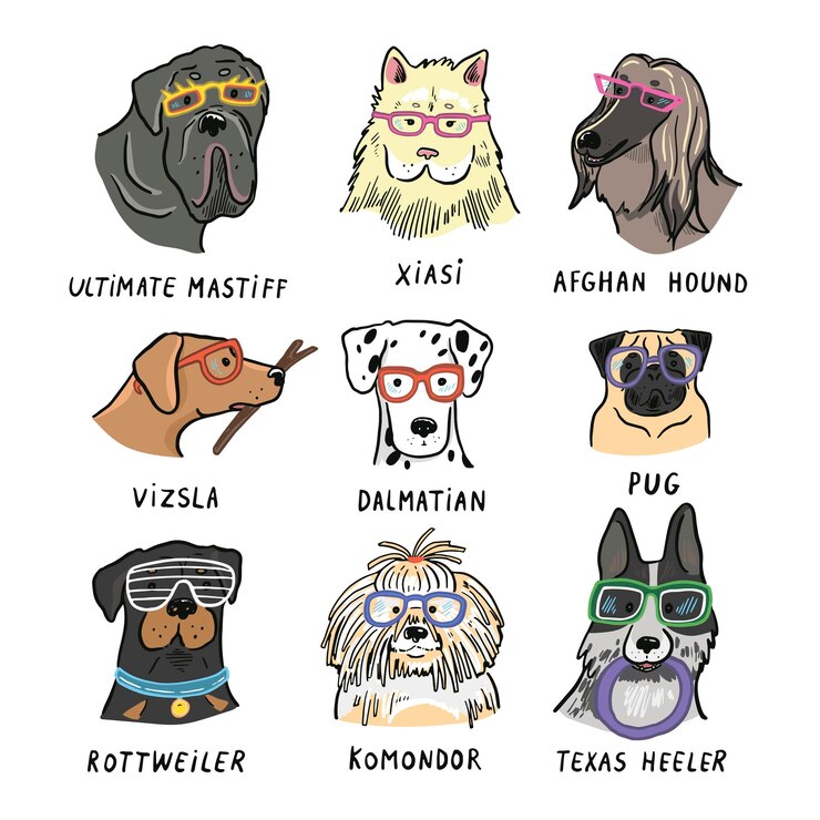 Vector conjunto de simpáticos perros de dibujos animados ilustración vectorial se puede usar para carteles de carteles impresos de camisetas