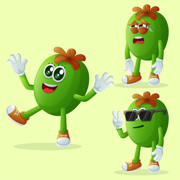 Conjunto de simpáticos personajes de Feijoa con caras de emoticones Perfecto para productos infantiles y promociones de pancartas adhesivas o blogs