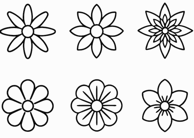 Un conjunto de Simple Black Line Art de la Colección de Iconos de Flores