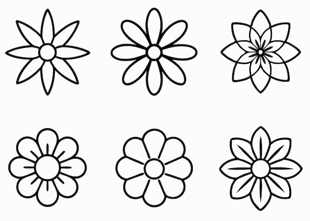 Un conjunto de Simple Black Line Art de la Colección de Iconos de Flores
