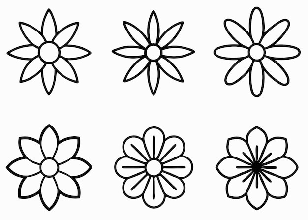 Un conjunto de Simple Black Line Art de la Colección de Iconos de Flores