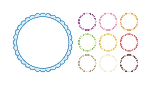 Conjunto de simple forma circular en blanco con diseño de borde de marco de borde esculpido