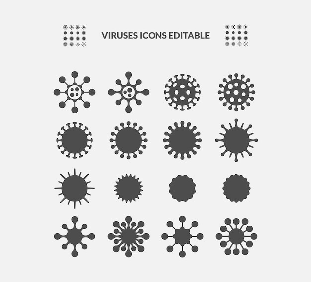 Conjunto simple de glifos vectoriales relacionados con bacterias y virus Contiene