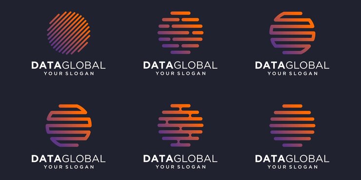 Vector conjunto simple de iconos digitales globales, elementos digitales combinados globales o datos. plantilla de diseño de logotipo