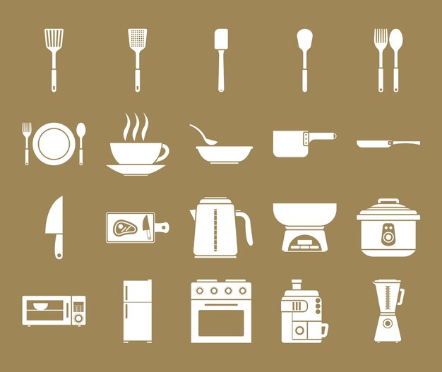 Conjunto simple de iconos de electrodomésticos de cocina Glyph EPS 10 Vector libre