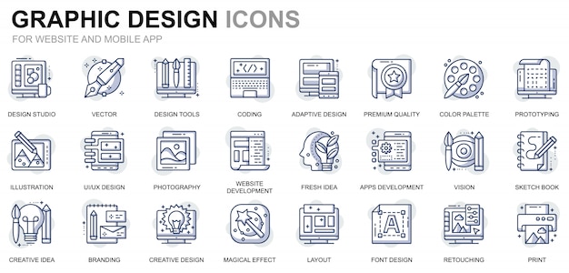Vector conjunto simple de iconos de línea de diseño gráfico y web para sitios web y aplicaciones móviles