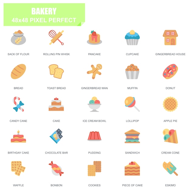 Conjunto simple de iconos planos relacionados panadería Vector