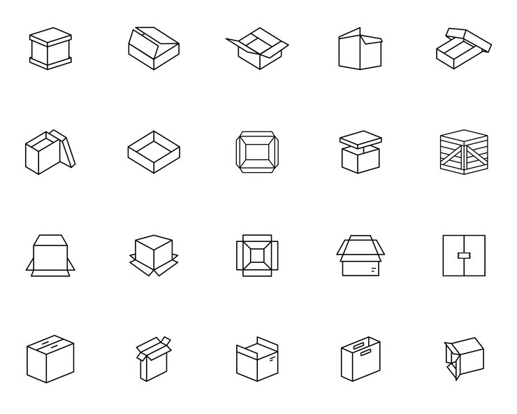 Conjunto simple de iconos relacionados con la caja de embalaje en estilo de línea
