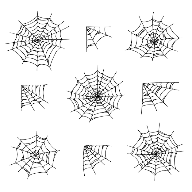 Conjunto simple de ilustración de telaraña dibujada a mano Lindo gossamer clipart Doodle de Halloween