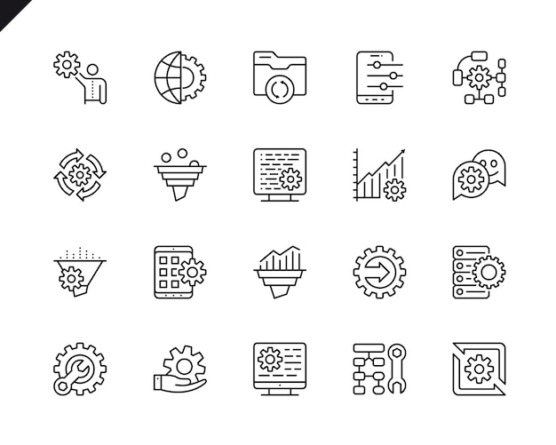 Conjunto simple de procesamiento de datos relacionados con iconos de línea de vector.