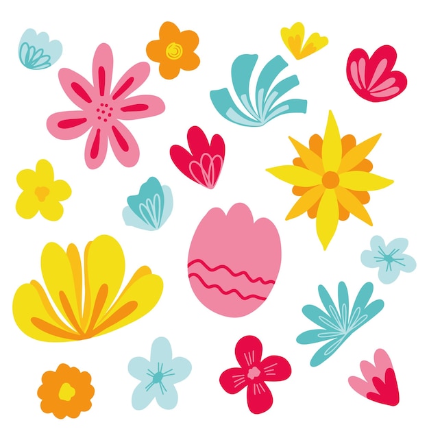 conjunto, de, simple, vector, flores, vector, plano, floral, ilustración