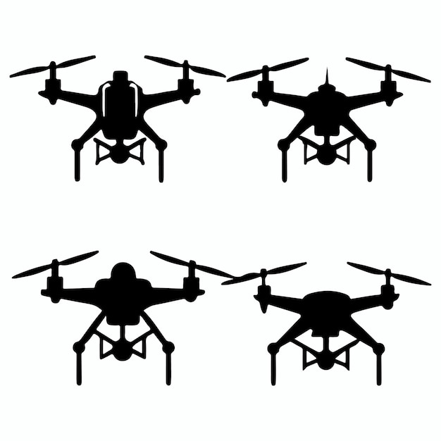conjunto de simples diferentes tipos de drones con silueta de cámara e icono de drones