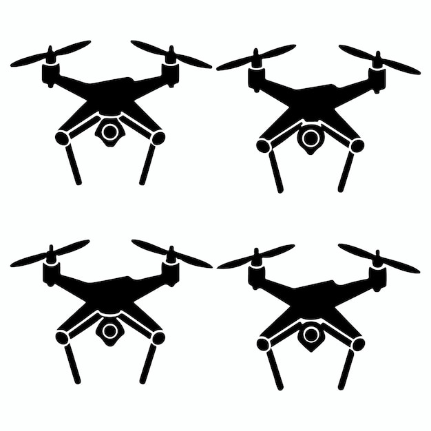 conjunto de simples diferentes tipos de drones con silueta de cámara e icono de drones