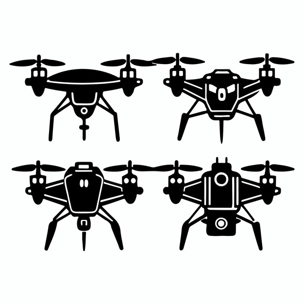 conjunto de simples diferentes tipos de drones con siluetas de cámaras
