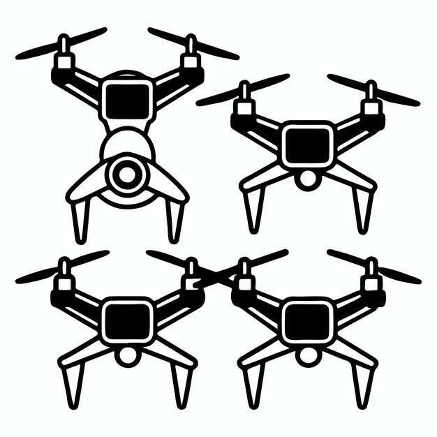 conjunto de simples diferentes tipos de drones con siluetas de cámaras