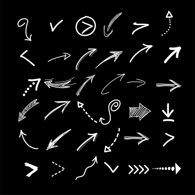 Conjunto de simples mezclas modernas de iconos de flecha vectorial plana de fondo negro v4