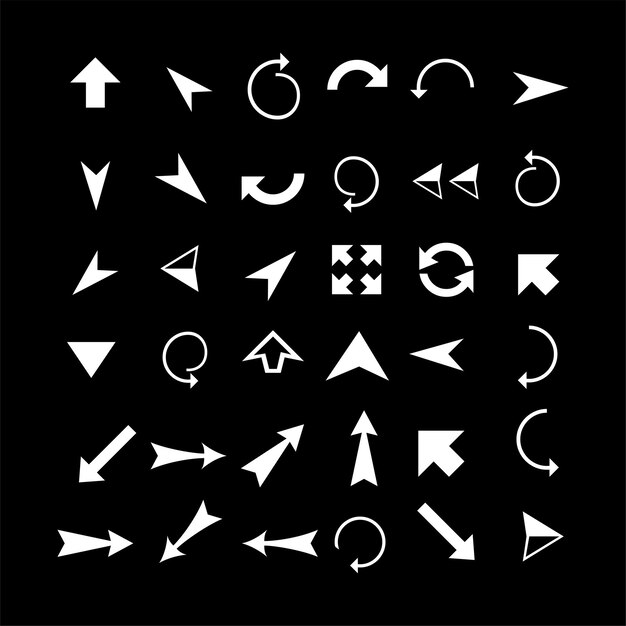 Conjunto de simples mezclas modernas de iconos de flecha vectorial plana de fondo negro v5