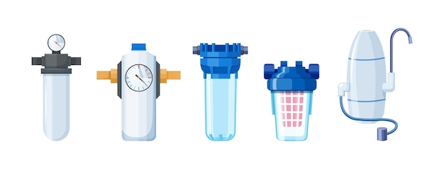 Conjunto de sistema de filtro de agua. Cartucho reemplazable del contenedor del tratamiento de la pureza del agua de la máquina moderna