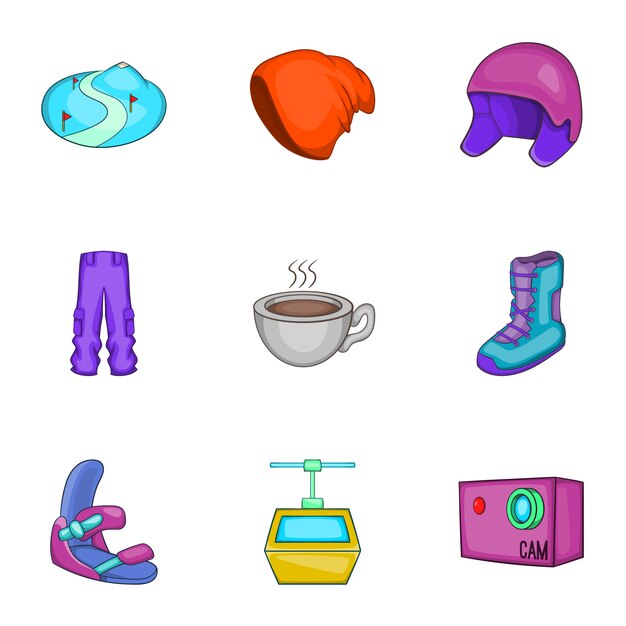 Conjunto de snowboard, estilo de dibujos animados