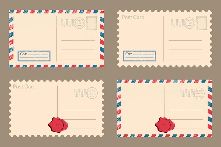 Vector conjunto de sobre de carta de tarjeta postal con sombra colección de plantillas de cartas de tarjeta postal
