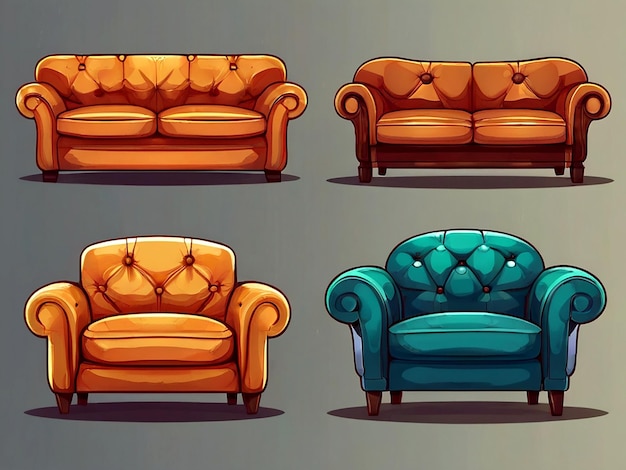 Vector un conjunto de sofás diferentes con diferentes colores y formas