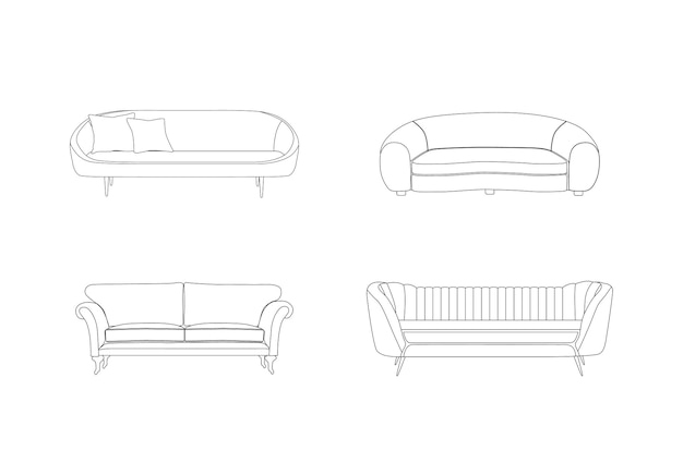 Vector conjunto de sofás en estilo de esquema. muebles para salón u oficina. diseño de interiores moderno