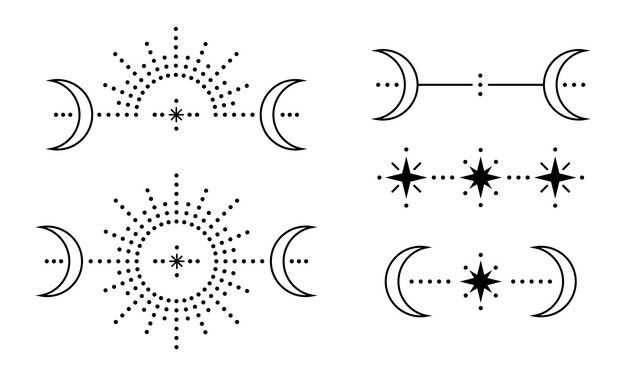 Conjunto de sol y luna Estilo gráfico simple Objetos negros aislados sobre fondo blanco